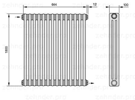 Схема (чертеж) Радиатор Zehnder Charleston 3180/14 №1670 Technoline TL